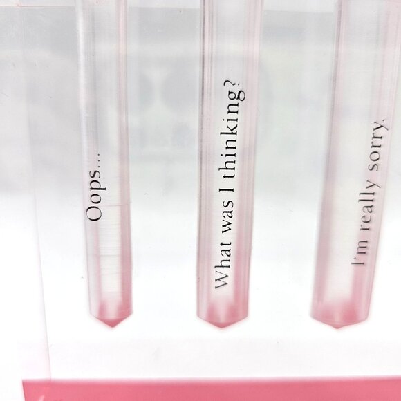 Apology Flower Talk Bud Vase By Fred Clear & Pink Acrylic Humorous Phrases - Picture 5 of 15